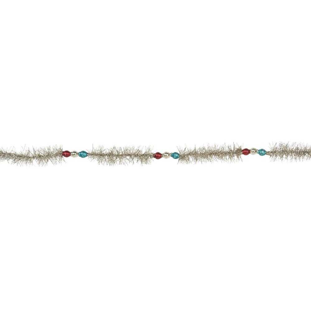 Vintage Style Patriotic Red, White, Blue Tinsel Garland with Glass Beads
